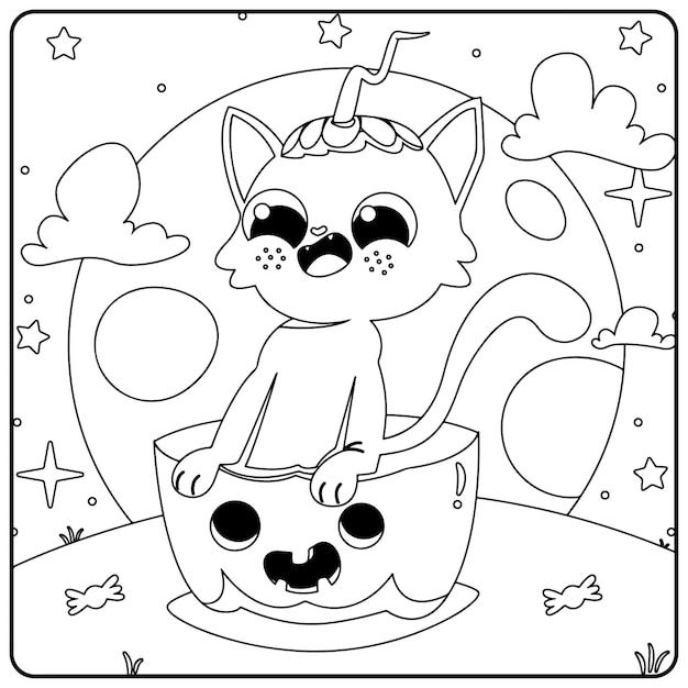 Coloriages De Chat D'halloween Pour Les Enfants