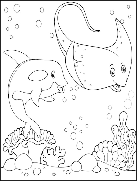 Vecteur coloriages de créatures marines pour les enfants