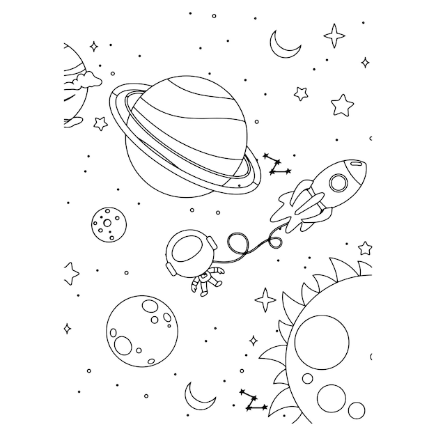 Coloriages De L'espace Imprimables Pour Les Enfants Vecteur Premium