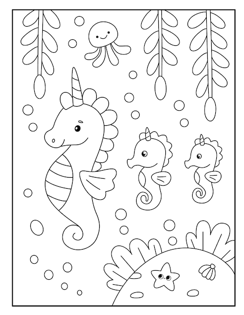 Coloriages d'hippocampes mignons pour les enfants