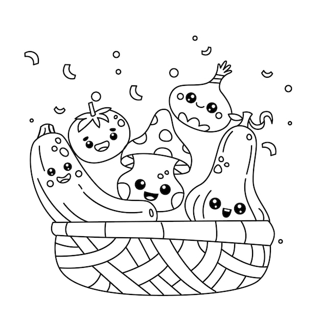 Coloriages légumes dans un panier