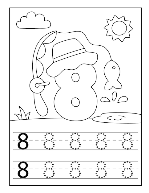 Coloriages Numéro de pêche pour les tout-petits