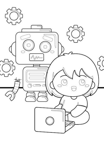 Coloriages Pour Enfants A4 Page Thème Robot