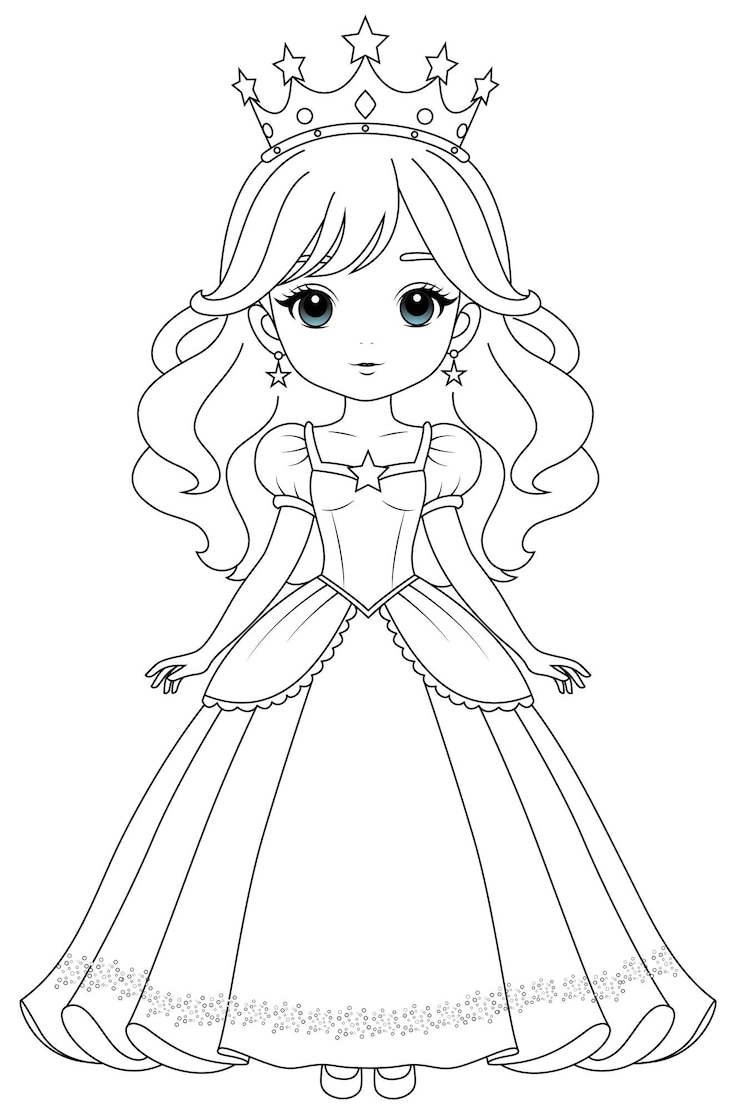 Vecteur colorier page princesse mignonne contour vectoriel plat pour enfants livre à colorier