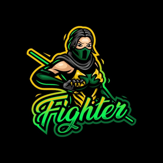 Combattant Fille Mascotte Logo Esport Gaming