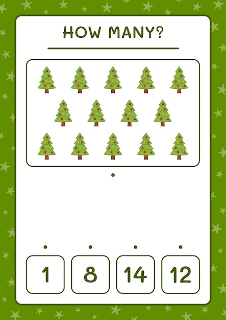 Combien D'arbre De Noël, Jeu Pour Les Enfants. Illustration Vectorielle, Feuille De Calcul Imprimable