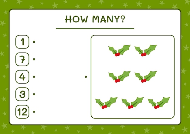 Combien De Baies De Houx, Jeu Pour Les Enfants. Illustration Vectorielle, Feuille De Calcul Imprimable
