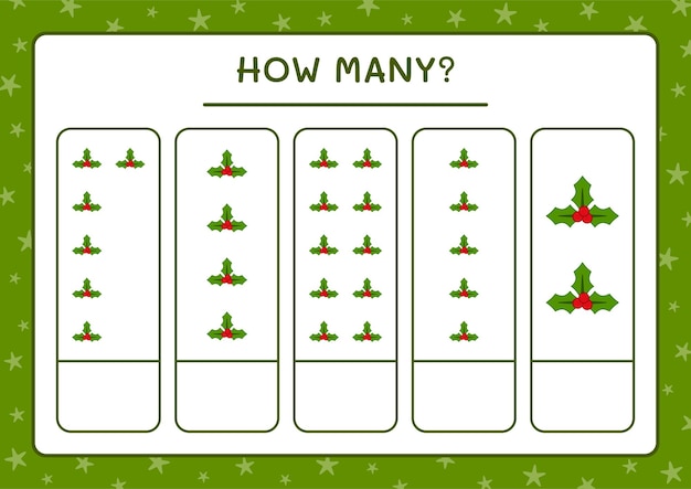 Combien de baies de houx, jeu pour les enfants. Illustration vectorielle, feuille de calcul imprimable