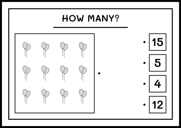 Combien de Ballon, jeu pour enfants. Illustration vectorielle, feuille de calcul imprimable