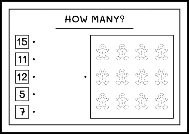 Combien De Biscuits Au Pain D'épice, Jeu Pour Les Enfants. Illustration Vectorielle, Feuille De Calcul Imprimable