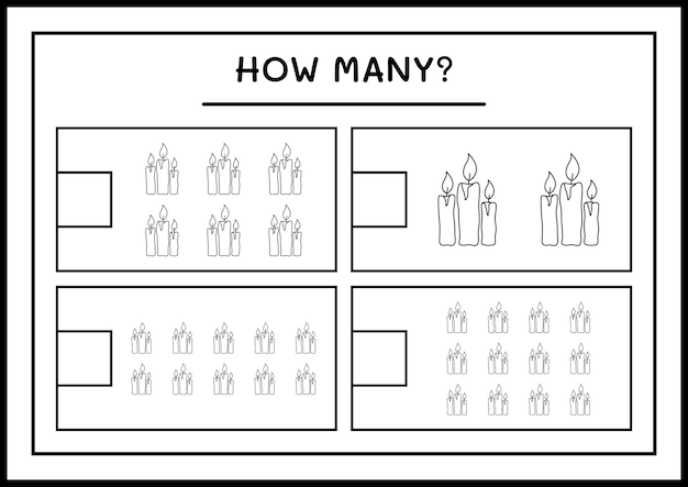 Combien Bougie, Jeu Pour Enfants. Illustration Vectorielle, Feuille De Calcul Imprimable