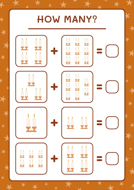 Combien De Bougies De Noël, Jeu Pour Enfants. Illustration Vectorielle, Feuille De Calcul Imprimable