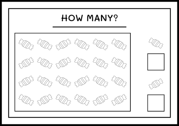 Combien De Candy, Jeu Pour Enfants. Illustration Vectorielle, Feuille De Calcul Imprimable