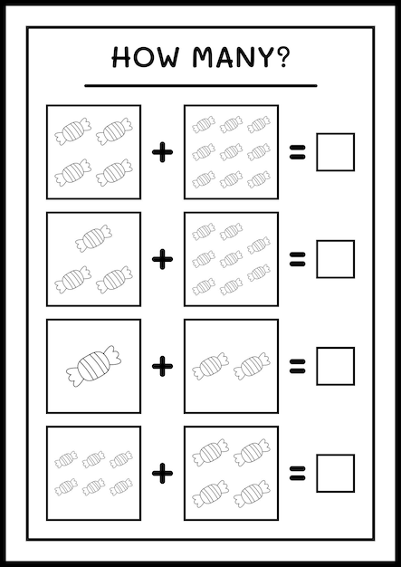 Combien De Candy, Jeu Pour Enfants. Illustration Vectorielle, Feuille De Calcul Imprimable