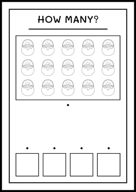 Combien De Chaudron, Jeu Pour Enfants. Illustration Vectorielle, Feuille De Calcul Imprimable