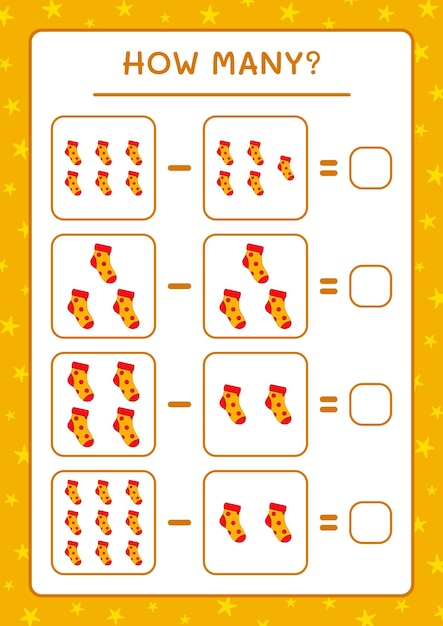 Combien De Chaussettes De Noël, Jeu Pour Enfants. Illustration Vectorielle, Feuille De Calcul Imprimable