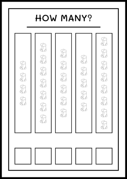 Combien De Chaussettes De Noël, Jeu Pour Enfants. Illustration Vectorielle, Feuille De Calcul Imprimable