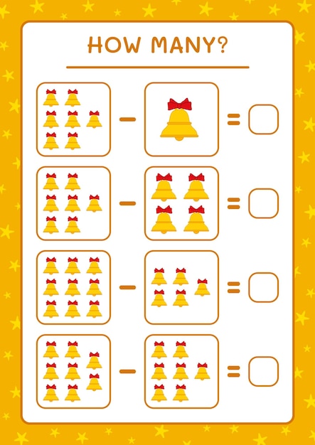 Combien De Cloche De Noël, Jeu Pour Enfants. Illustration Vectorielle, Feuille De Calcul Imprimable