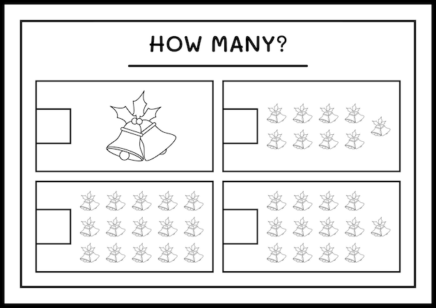 Combien De Cloche De Noël, Jeu Pour Enfants. Illustration Vectorielle, Feuille De Calcul Imprimable