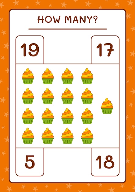 Combien de Cup Cake, jeu pour enfants. Illustration vectorielle, feuille de calcul imprimable