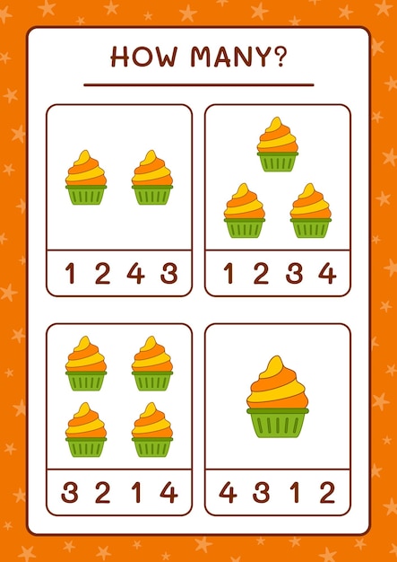 Combien De Cup Cake, Jeu Pour Enfants. Illustration Vectorielle, Feuille De Calcul Imprimable