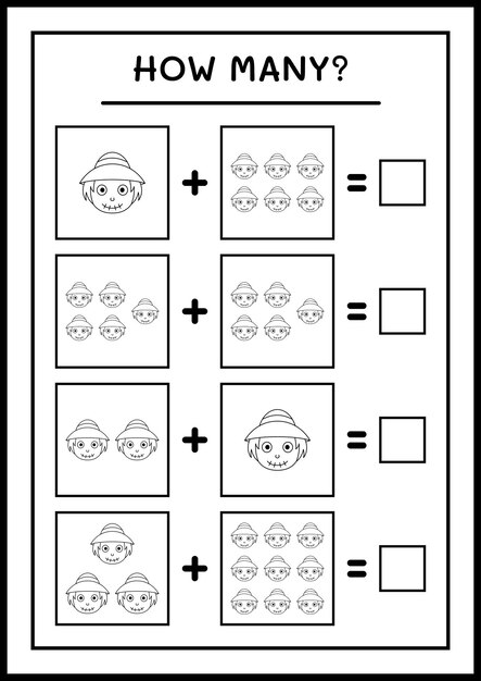 Combien D'épouvantails, Jeu Pour Enfants. Illustration Vectorielle, Feuille De Calcul Imprimable