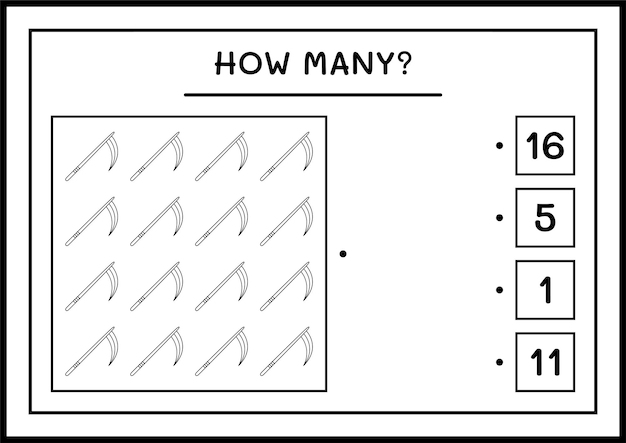 Combien De Faucille, Jeu Pour Enfants. Illustration Vectorielle, Feuille De Calcul Imprimable