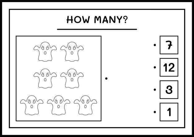 Combien de Ghost, jeu pour enfants. Illustration vectorielle, feuille de calcul imprimable