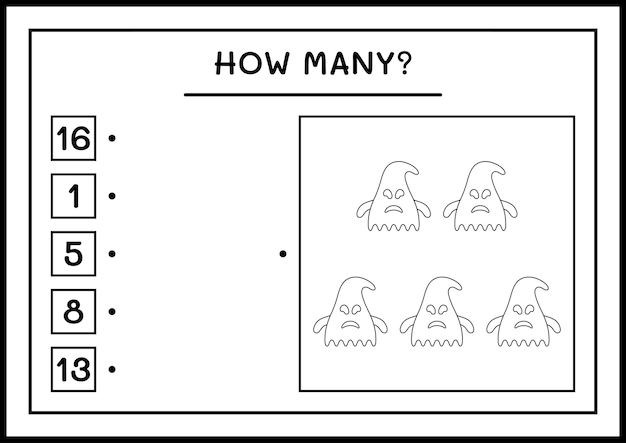 Combien de Ghost, jeu pour enfants. Illustration vectorielle, feuille de calcul imprimable