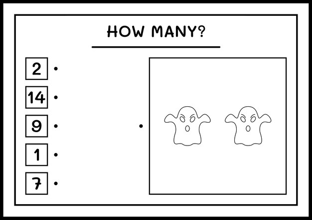 Combien de Ghost, jeu pour enfants. Illustration vectorielle, feuille de calcul imprimable
