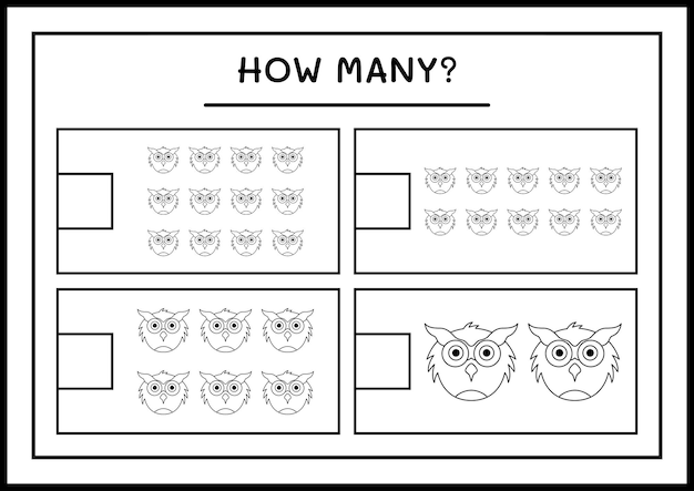 Combien De Hibou, Jeu Pour Les Enfants. Illustration Vectorielle, Feuille De Calcul Imprimable