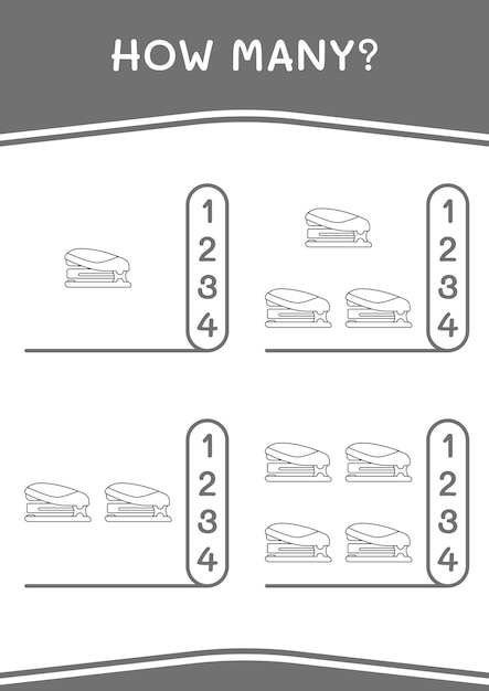 Combien de jeu d'agrafeuse pour enfants Feuille de travail imprimable d'illustration vectorielle
