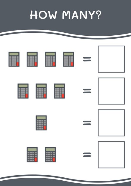 Combien De Jeu De Calculatrice Pour Enfants Feuille De Travail Imprimable D'illustration Vectorielle