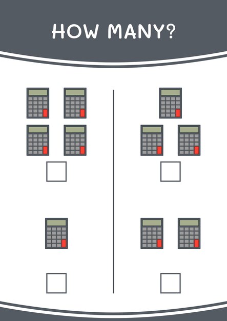 Combien De Jeu De Calculatrice Pour Enfants Feuille De Travail Imprimable D'illustration Vectorielle