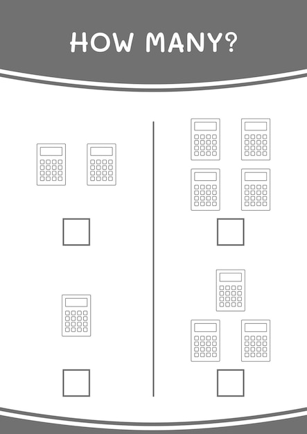 Combien De Jeu De Calculatrice Pour Enfants Feuille De Travail Imprimable D'illustration Vectorielle