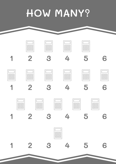 Combien De Jeu De Calculatrice Pour Enfants Feuille De Travail Imprimable D'illustration Vectorielle