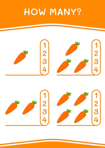 Combien de jeu de carottes pour les enfants Feuille de travail imprimable d'illustration vectorielle
