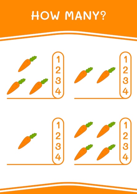 Combien de jeu de carottes pour les enfants Feuille de travail imprimable d'illustration vectorielle