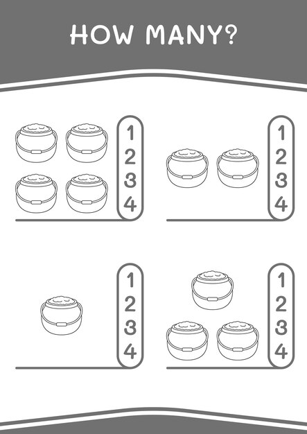 Combien de jeu Chaudron pour les enfants Feuille de travail imprimable d'illustration vectorielle