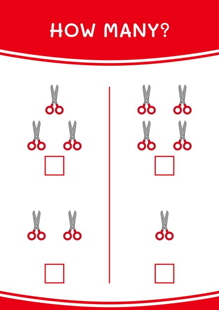 Combien De Jeu De Ciseaux Pour Enfants Feuille De Travail Imprimable D'illustration Vectorielle