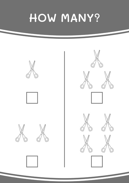 Combien De Jeu De Ciseaux Pour Enfants Feuille De Travail Imprimable D'illustration Vectorielle