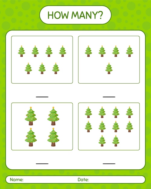 Combien De Jeu De Comptage Avec L'arbre De Noël. Feuille De Travail Pour Les Enfants D'âge Préscolaire, Feuille D'activité Pour Enfants