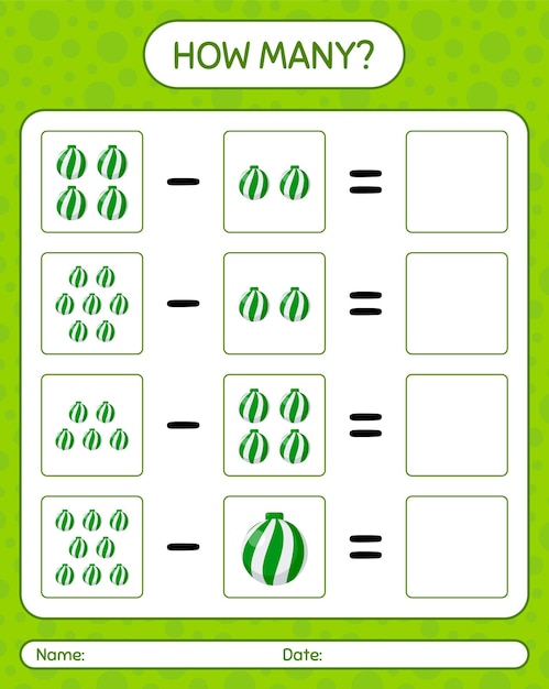 Combien De Jeu De Comptage Avec Décoration De Noël. Feuille De Travail Pour Les Enfants D'âge Préscolaire, Feuille D'activité Pour Enfants