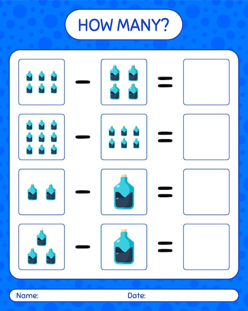 Combien De Jeu De Comptage Avec Tube De Chimie. Feuille De Travail Pour Les Enfants D'âge Préscolaire, Feuille D'activité Pour Enfants