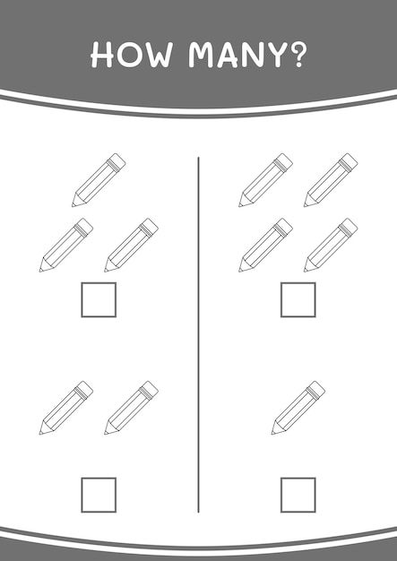 Combien De Jeu De Crayons Pour Enfants Feuille De Travail Imprimable D'illustration Vectorielle