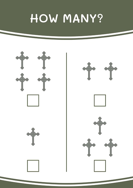 Combien de jeu de croix chrétienne pour les enfants Feuille de travail imprimable d'illustration vectorielle