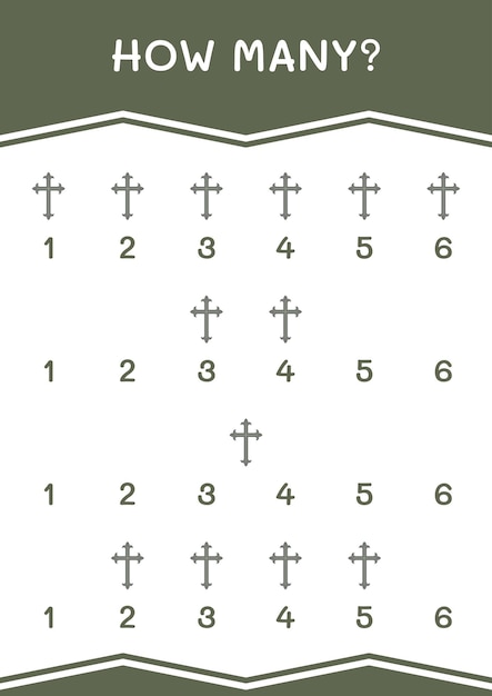 Combien de jeu de croix chrétienne pour les enfants Feuille de travail imprimable d'illustration vectorielle