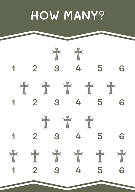 Combien de jeu de croix chrétienne pour les enfants Feuille de travail imprimable d'illustration vectorielle