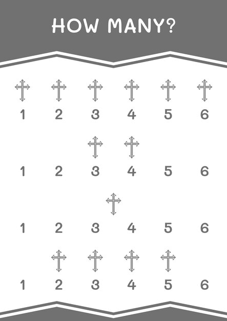Combien de jeu de croix chrétienne pour les enfants Feuille de travail imprimable d'illustration vectorielle