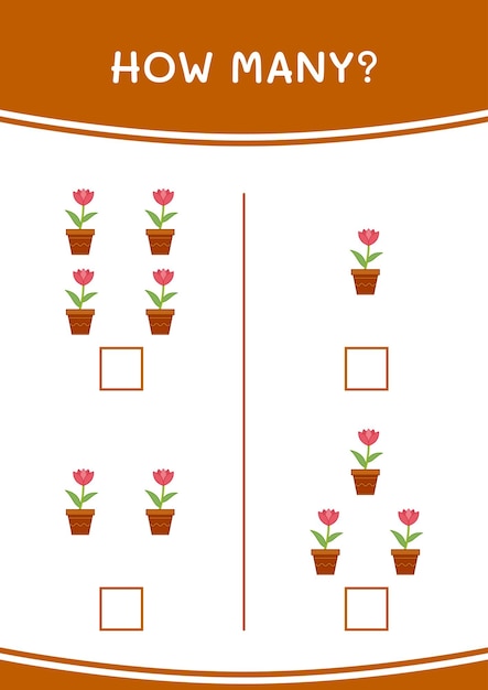 Combien De Jeu De Fleurs Pour Les Enfants Feuille De Travail Imprimable D'illustration Vectorielle